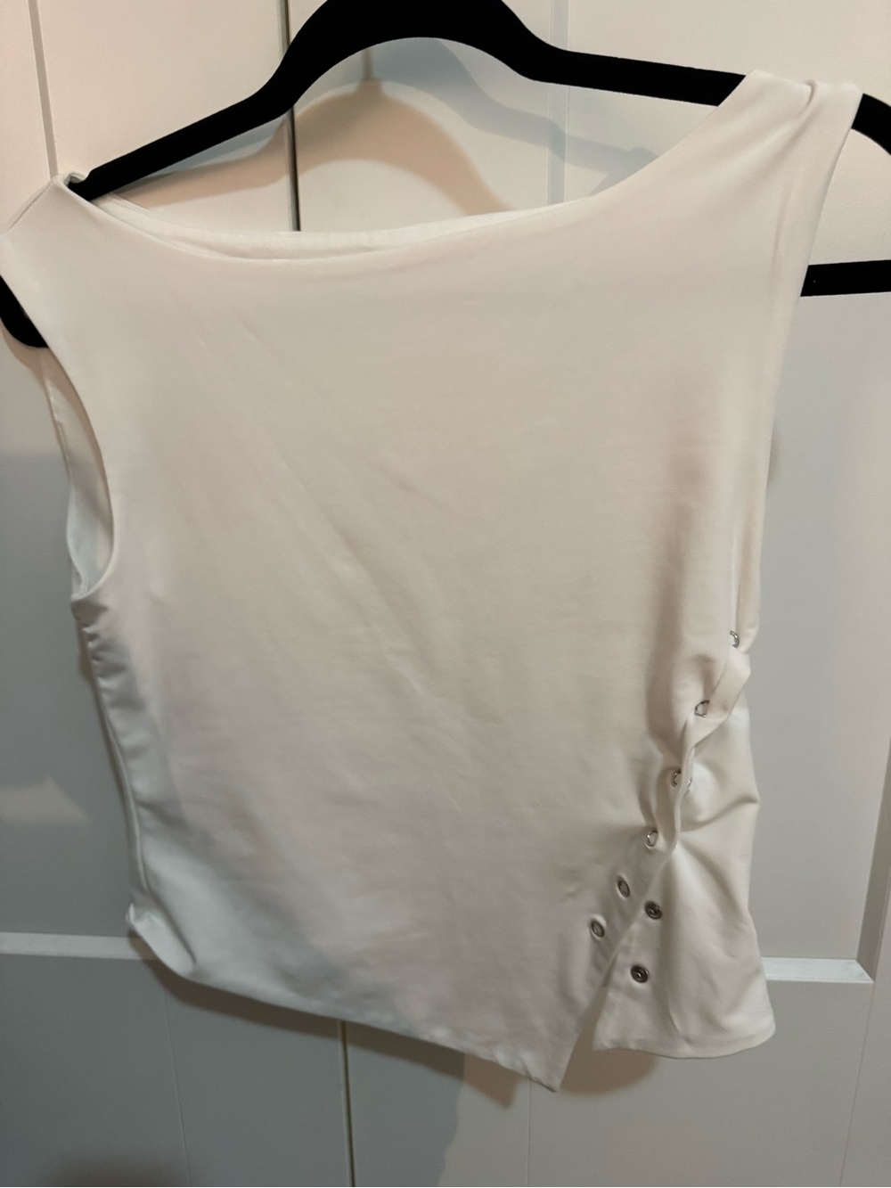 Sleeveless White Tank with Side Button Detail